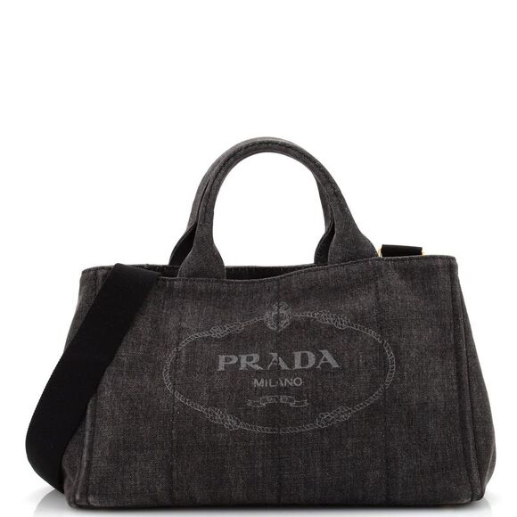 Prada Canapa Convertible Tote Denim Medium Black - Picture 1 of 8